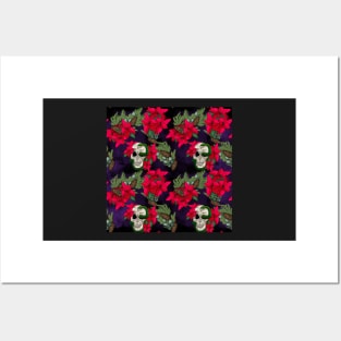 Gothic Pagan Holiday Skulls, Snakes, and Poinsettia Black and Purple Posters and Art